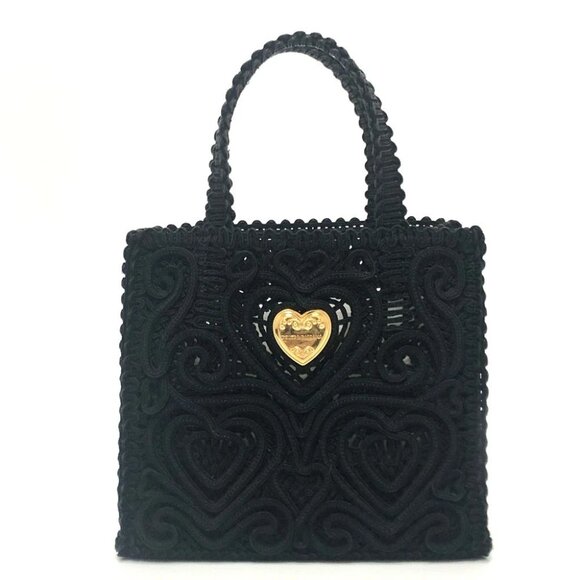 DOLCE & GABBANA Heart plate Bag Lace Hand Bag cotton Black - Picture 1 of 9